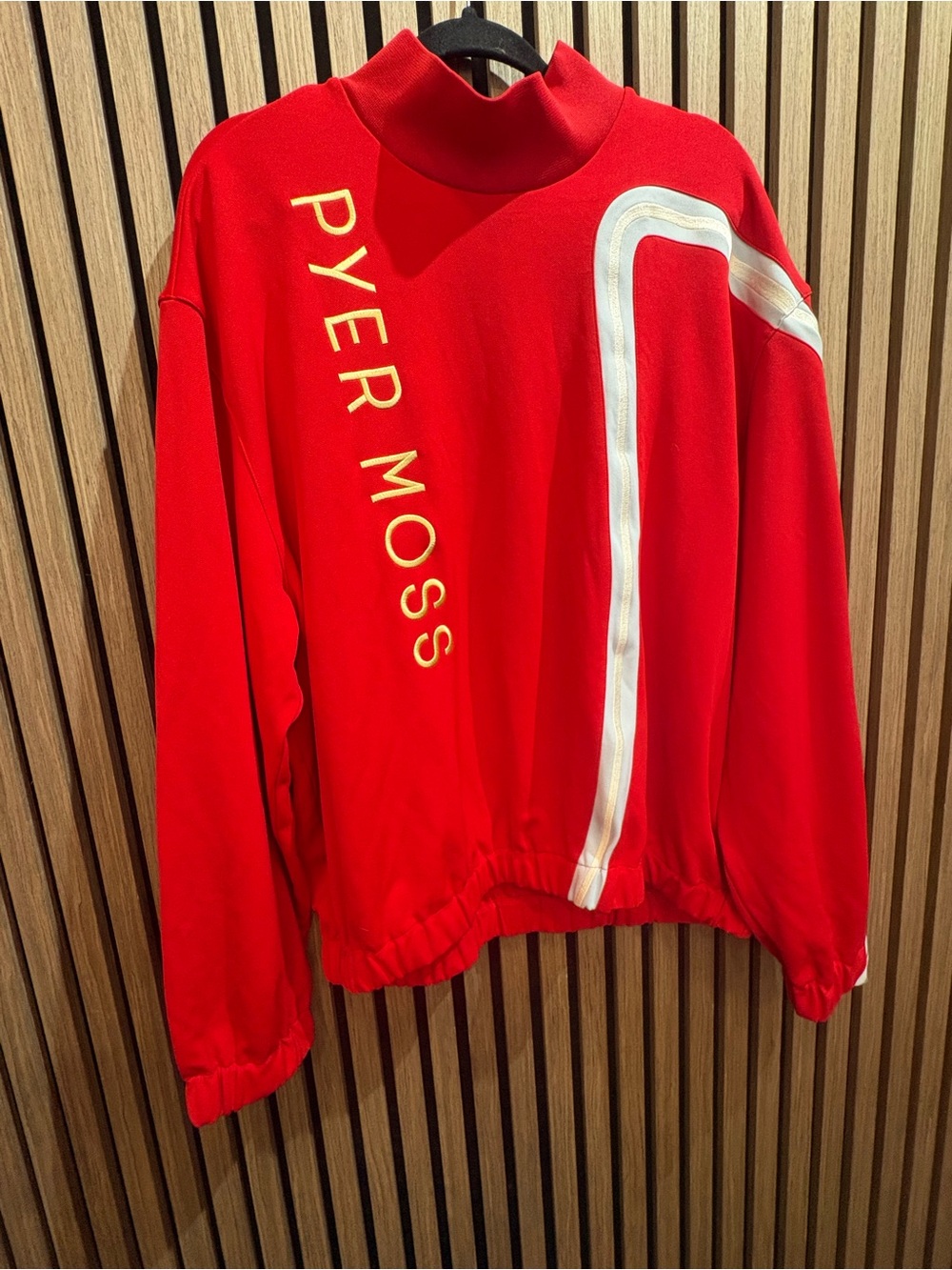 Pyer Moss x Reebok Red High-Neck Sweater with White Stripe and Yellow Logo